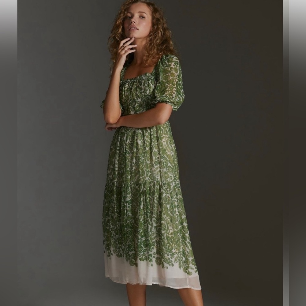 Anthropologie Square Necked Midi Dress XL